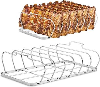 Foldable Stainless Steel Rib Rack: 6 Slots, Easy Clean, Durable BBQ Smoker Accessory
