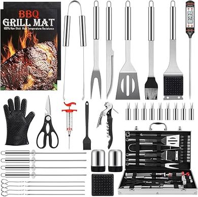 34-Piece Stainless Steel BBQ Grill Set with Case & Thermometer
