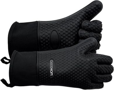 Heat-Resistant Silicone Grilling Gloves: Waterproof, Non-Slip BBQ & Oven Mitts (Black)
