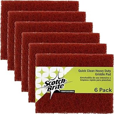 Scotch-Brite Heavy-Duty Griddle Cleaning Pads: Quickly removes baked-on food and grease (6 pads).
