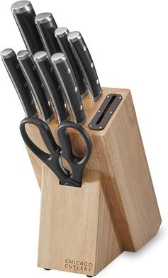 Chicago Cutlery Damen 10-Piece Kitchen Knife Block Set:  Ergonomic Handles, Sharp Stainless Steel Blades.
