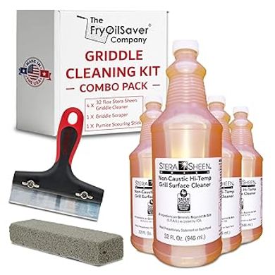 Griddle & Flat Top Grill Cleaning Kit: 4-Pack Cleaner, Scraper & Pumice Stone
