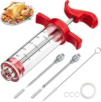 QPMR Marinade Injector Kit: 1-oz syringe, 2 needles for juicy BBQ.
