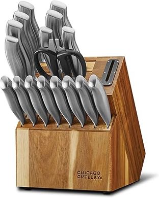 Chicago Cutlery Insignia 18-Piece Knife Block Set:  Ergonomic handles, built-in sharpener, professional chef knives & scissors.
