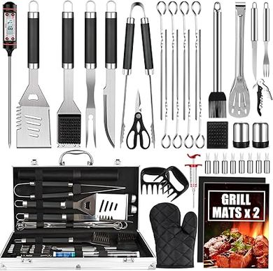 Premium 38-Piece Stainless Steel BBQ Grill Set with Aluminum Case
