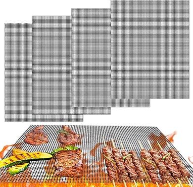 Reusable Non-Stick Grill Mats: 4 Heavy-Duty Mats (15.75x13") for Gas, Charcoal & Pellet Grills
