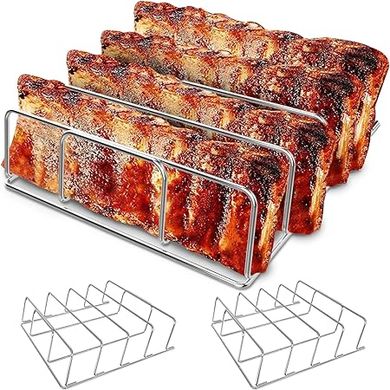 Ninja Woodfire Grill Rib Rack: 2-pack, holds 4 racks, even cooking, consistent bark.
