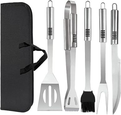 6-Piece Stainless Steel BBQ Grill Tool Set with Carry Bag
