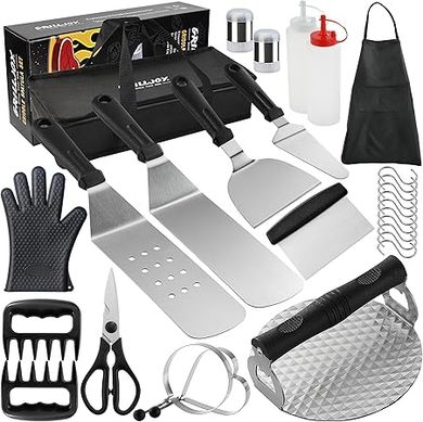 GriddleJoy 28-Piece Grilling & Cleaning Kit:  Complete Teppanyaki/Camping Tool Set with Carrying Bag
