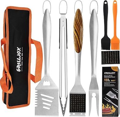 Grilljoy 8-Piece Heavy-Duty BBQ Tool Set with Carry Bag
