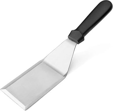 Heavy-Duty Black Plastic Handle Hamburger Turner with Cutting Edge (11.5")
