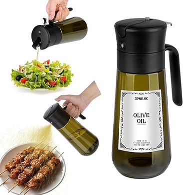 17OZ Glass Kitchen Maiden 2 in 1 Olive Oil Dispenser and Sprayer for Cooking, Oil Dispenser Bottle Spray and Pour for Kitchen Dark Green (Light Blockage)