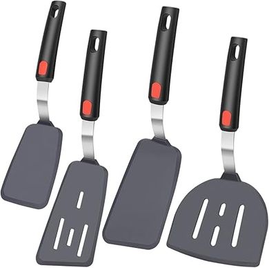 4-Piece Silicone Spatula Set: Heat-resistant, flexible spatulas ideal for nonstick cookware.  Black.
