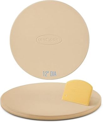 Unicook 12" Round Pizza Stone: Heavy-duty cordierite for crisp crust pizza, bread, & cookies.  Ideal for ovens, grills, and RVs.
