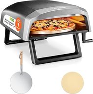 NutriChef Outdoor Pizza Oven with Rotating Stone, Heat Control, Peel, and Stone