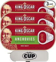 King Oscar Flat Anchovies (Pack of 3) with Toothpick Dispenser 
