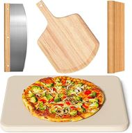 Rectangle Pizza Stone Set with Pizza Peel, Cutter, and Cooking Paper