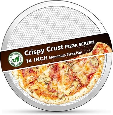 Kevenal Crisp Crust Pizza-Screen, 100% Aluminum Pizza Pan Seamless Rim, Restaurant-Grade Oven-Safe Rust-Free, 14 Inches, Pack of 1