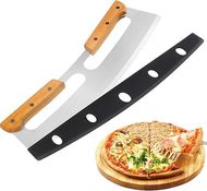 14-Inch Stainless Steel Pizza Rocker Cutter with Wooden Handles
