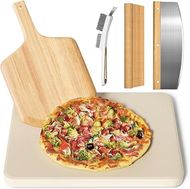 5-Piece Rectangle Pizza Stone Set with Peel, Brush, Cutter, and Cooking Paper 
