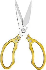 Gold Heavy-Duty Kitchen Shears: Perfect for meat, poultry, fish, and pizza.
