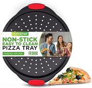 NutriChef 13-Inch Perforated Pizza Tray with Silicone Handles 
