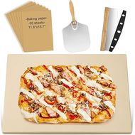 Gerrii Large Pizza Stone Set with Peel, Cutter & Baking Paper 
