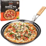 12" Non-Stick Pizza Grilling Pan with Removable Handle - Perfect for Indoor & Outdoor Cooking 
