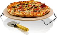 OVENTE 13" Ceramic Pizza Stone Set:  Includes cutter, rack, & compact storage.  Oven, grill, & BBQ safe.
