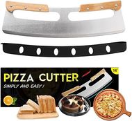 14" Stainless Steel Rocker Pizza Cutter with Wooden Handles & Protective Cover
