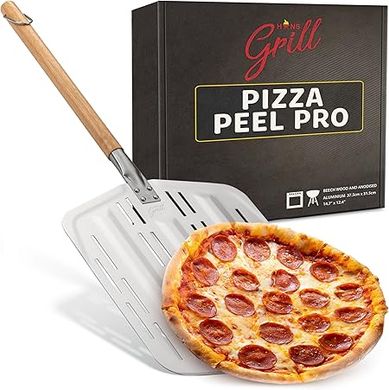 Hans Grill PRO Pizza Peel: 12"+ XL Pizza, Perforated Non-Stick Metal Paddle
