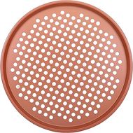 NutriChef Copper Pizza Tray: 12.8" perforated carbon steel pan for oven baking – dishwasher safe.
