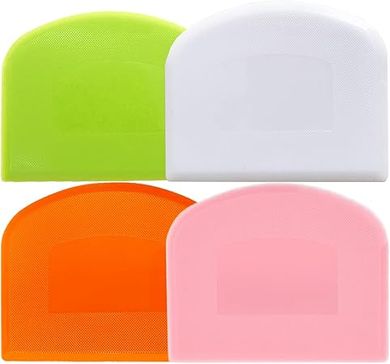 4-Piece BPA-Free Plastic Dough & Bowl Scraper Set (White, Green, Orange, Pink)
