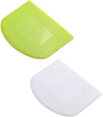 Lasenersm 2-Piece Food Scraper Set: Flexible, Multipurpose Plastic Dough Cutters for Baking & Food Prep (White & Green)
