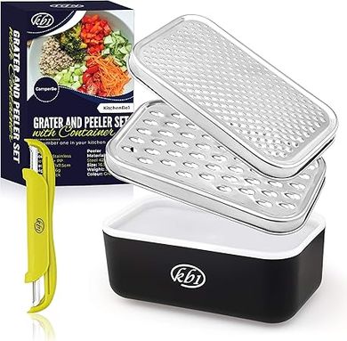 Stainless Steel Kitchen Utensil Set: Cheese Grater, Peeler, & Chopper with Storage Container
